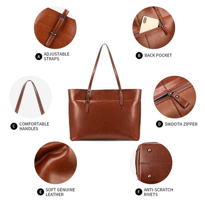Kattee Vintage Genuine Leather Tote Shoulder Bag for Women Satchel Handbag with Top Handles - Image 5
